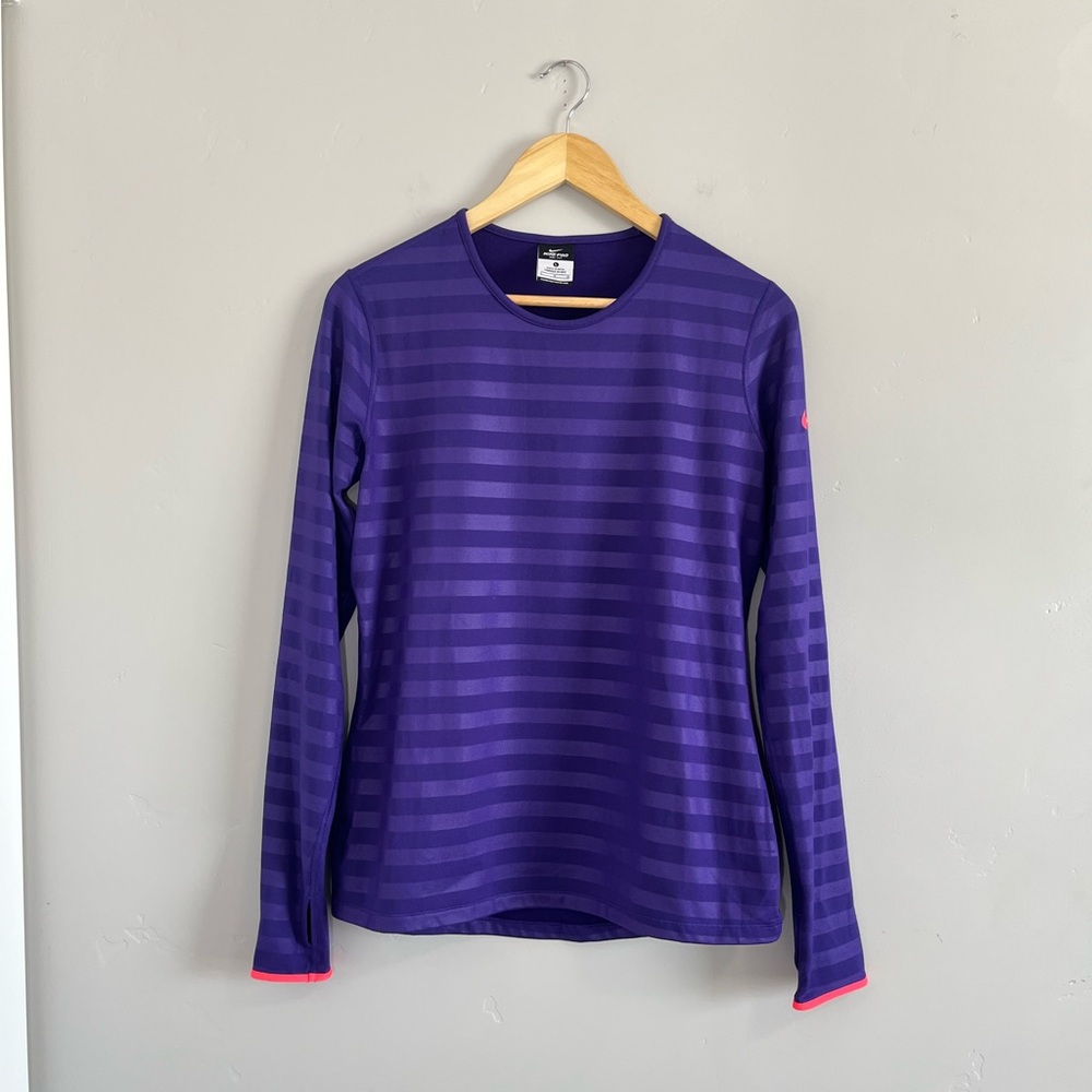 Nike | Purple Striped Fitted Long Sleeve Dri-Fit Shirt